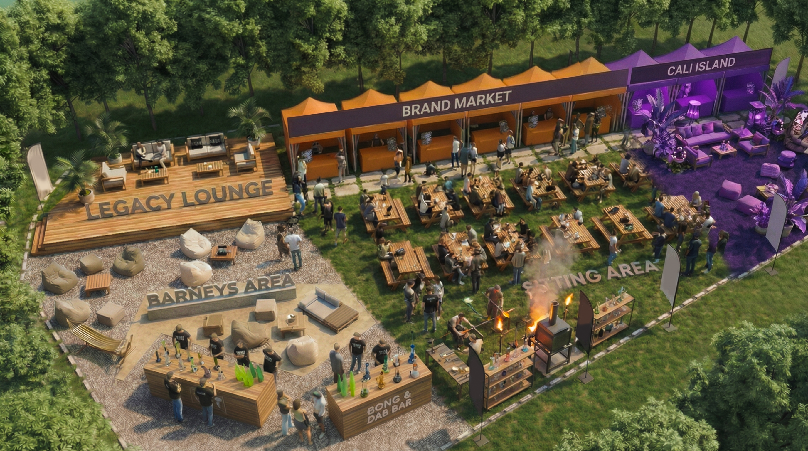 VYBZ Garden 2026 aerial layout showing all 7 spaces